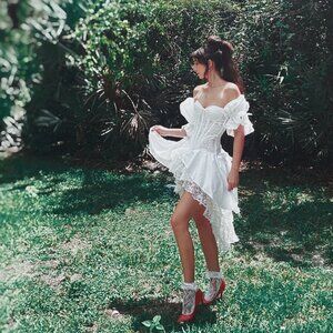 Vintage Bohemian Corset Lace Victorian Wedding Mini Dress